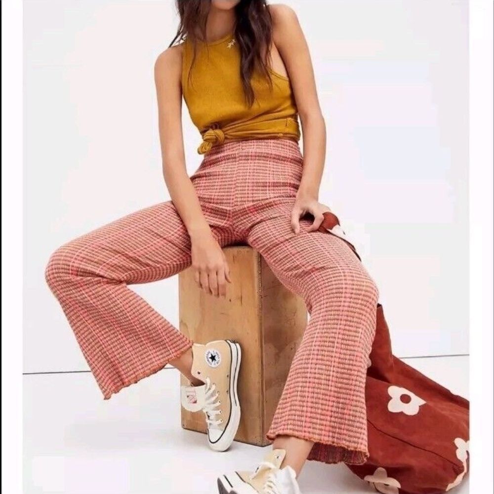 Free People Fine Line Women's Pants Rust Print High Rise Sz XS